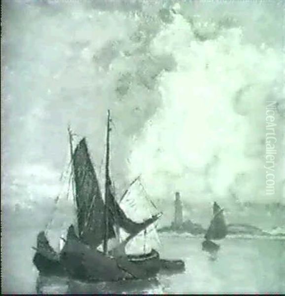 Segelboote Vor Der Kuste Oil Painting by Carl (Karl, Charles) O'Lynch of Town