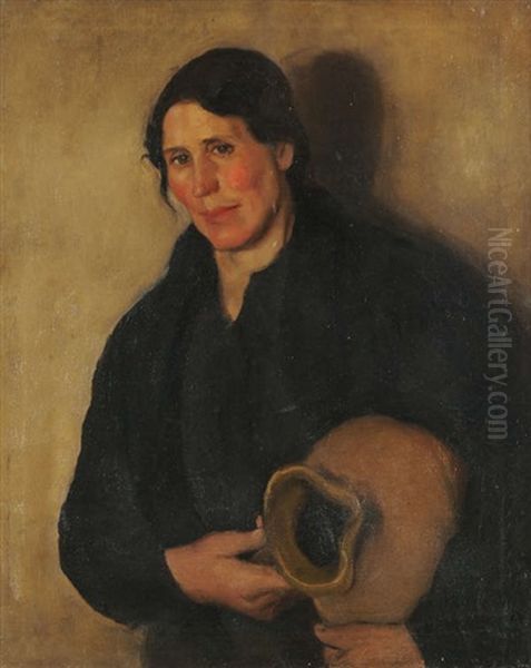 Aran Woman With Jug Oil Painting by Michael Augustin Power O'Malley