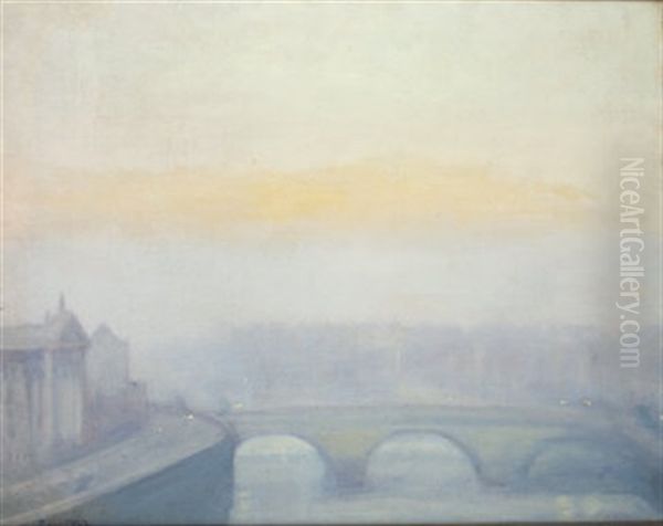 View Of The Liffey, Dublin Oil Painting by Michael Augustin Power O'Malley