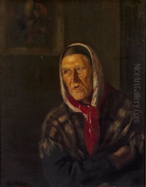 Portrait Of A Woman Of Achill Oil Painting by Michael Augustin Power O'Malley