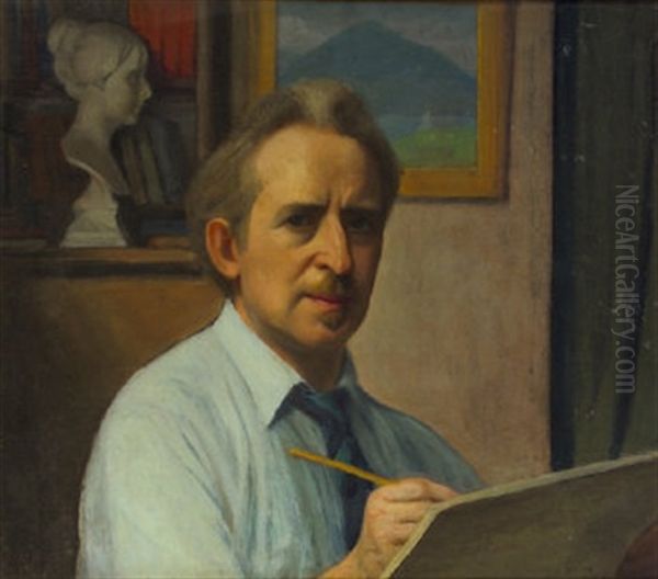 Self Portrait In His Studio Oil Painting by Michael Augustin Power O'Malley