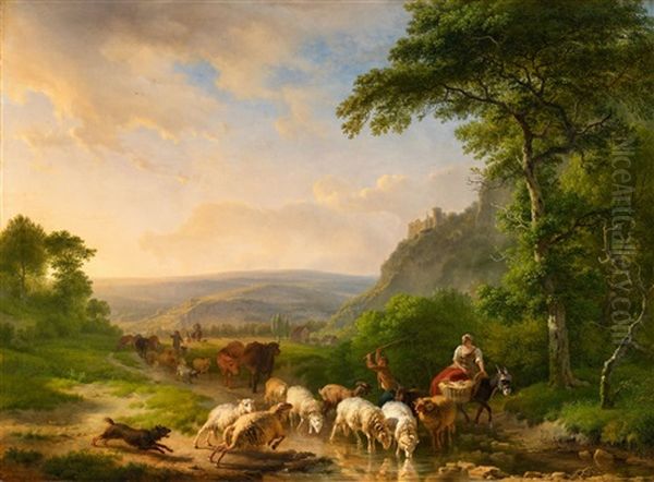 A Romantic Landscape With Shepherds Oil Painting by Balthasar Paul Ommeganck