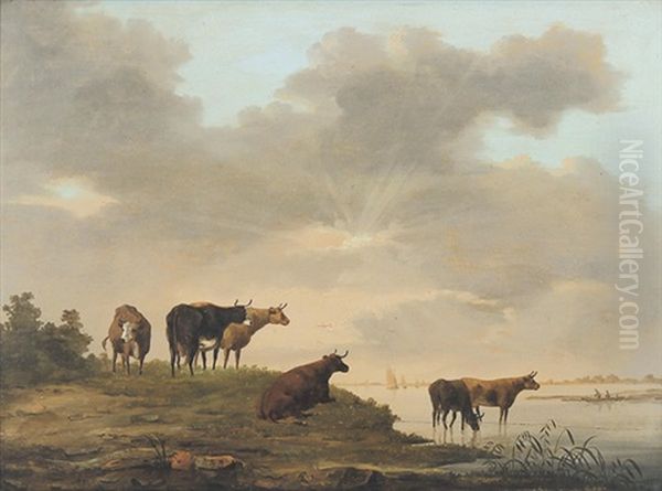 Kuhherde Bei Gewitterstimmung Am Wasser Oil Painting by Balthasar Paul Ommeganck