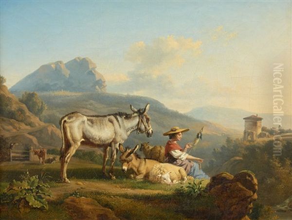 Southern Landscape With Shepherdess Oil Painting by Balthasar Paul Ommeganck