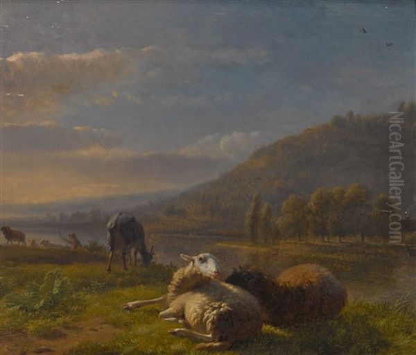 Schafe Und Ziegen Am Seeufer Oil Painting by Balthasar Paul Ommeganck