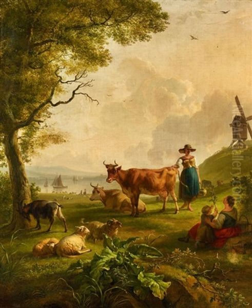 Weidetiere Und Hirten Am See Oil Painting by Balthasar Paul Ommeganck