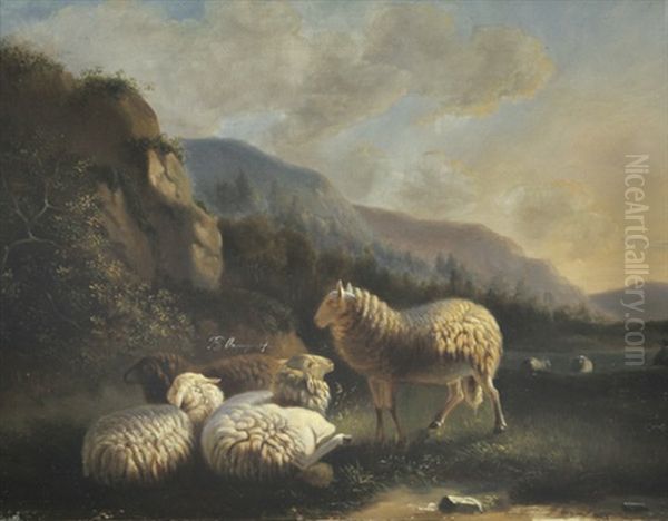 Ruhende Schafherde In Berglandschaft by Balthasar Paul Ommeganck