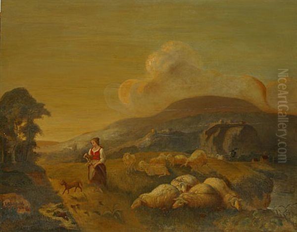 Rustende Herderin En Schapen (bergere Et Ses Moutons Au Repos) Oil Painting by Balthasar Paul Ommeganck