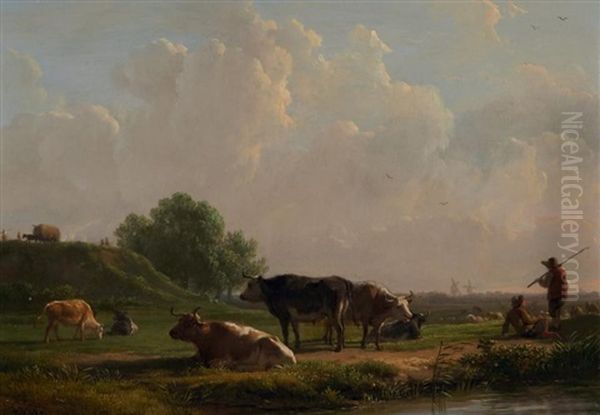 Deux Bergers Et Leur Troupeau De Vaches Oil Painting by Balthasar Paul Ommeganck