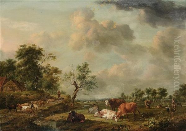 Hollandische Landschaft Mit Weidenden Kuhen Oil Painting by Balthasar Paul Ommeganck