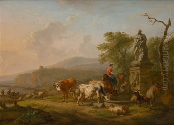 La Halte A La Source Oil Painting by Balthasar Paul Ommeganck