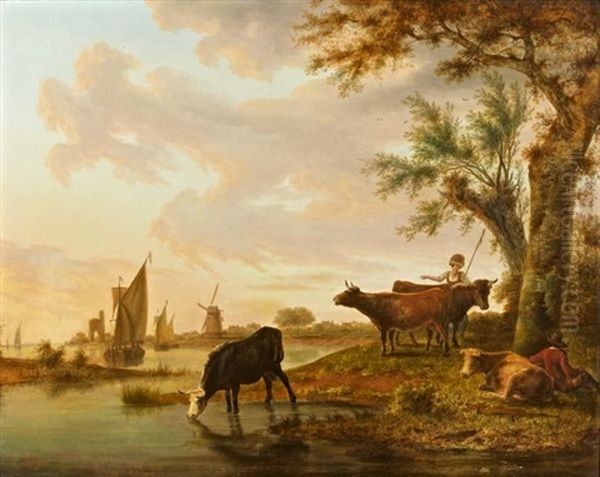 Paysage Fluvial Avec Troupeau Oil Painting by Balthasar Paul Ommeganck