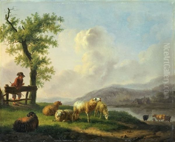 Flusslandschaft Mit Hirte Und Schafen Oil Painting by Balthasar Paul Ommeganck