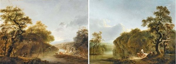 Paysages De Riviere Animes (pair) Oil Painting by Balthasar Paul Ommeganck