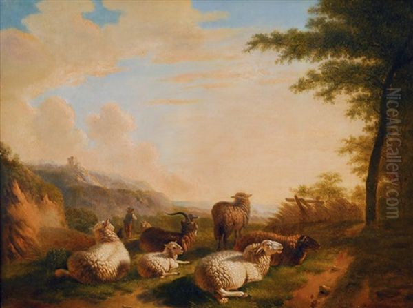 Sheep And Goats In The Pasture Oil Painting by Balthasar Paul Ommeganck