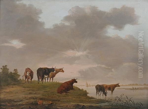 Kuhherde Bei Gewitterstimmung Am Wasser Oil Painting by Balthasar Paul Ommeganck