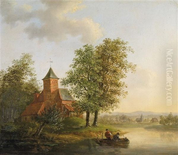 Abendstimmung Am Flussufer Oil Painting by Balthasar Paul Ommeganck