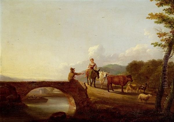 Viehtrieb In Einer Fluslandschaft Oil Painting by Balthasar Paul Ommeganck