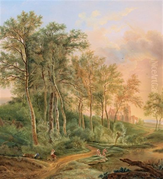 Romantische Waldlandschaft Mit Einer Burgruine Oil Painting by Balthasar Paul Ommeganck