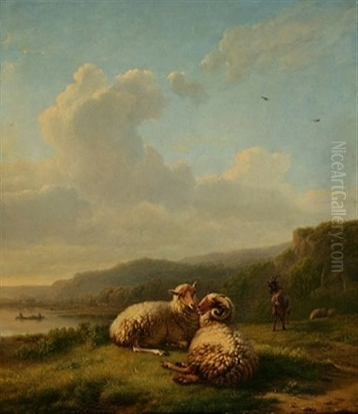 Belier, Moutons Et Chevre Dans Un Paysage Montagneux Oil Painting by Balthasar Paul Ommeganck