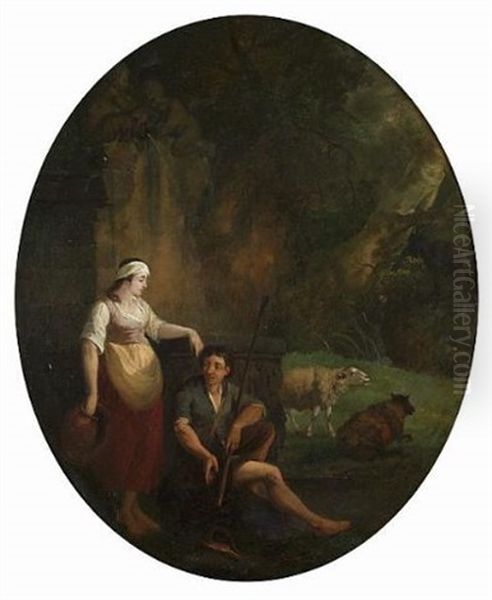 A Shepherd And Shepherdess With Their Flock Resting Beside Ruins Oil Painting by Balthasar Paul Ommeganck