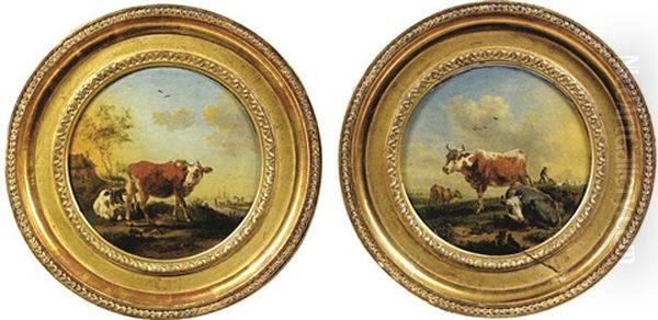 Vaches Dans Un Pre (+ Another, Similar; Pair) Oil Painting by Balthasar Paul Ommeganck