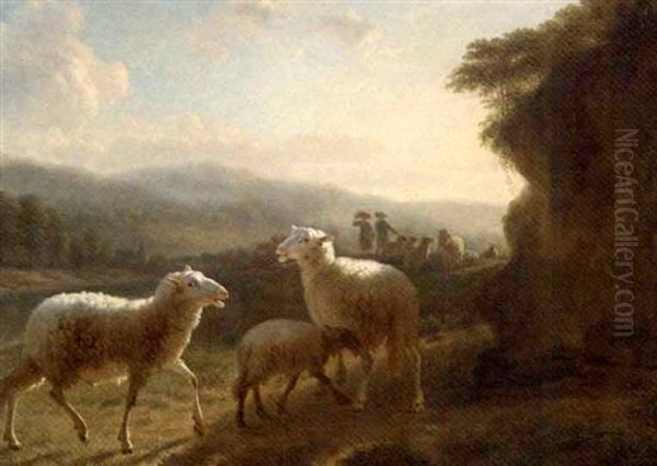 Sheep On A Sunlit Mountain Track Oil Painting by Balthasar Paul Ommeganck