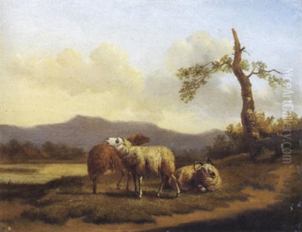 Drei Schafe Auf Der Weide Oil Painting by Balthasar Paul Ommeganck