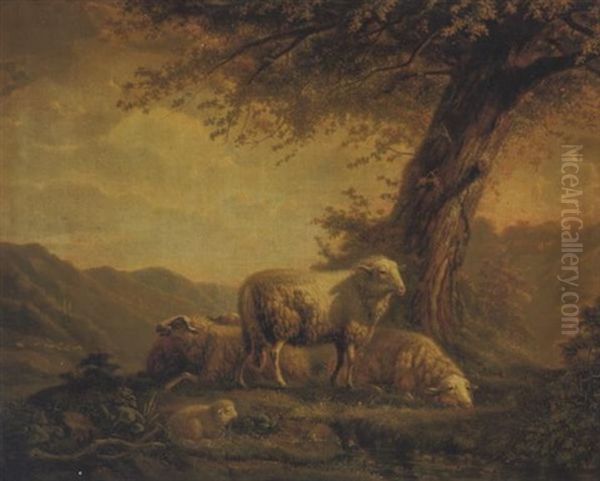 Moutons Sur Fond De Paysage Oil Painting by Balthasar Paul Ommeganck