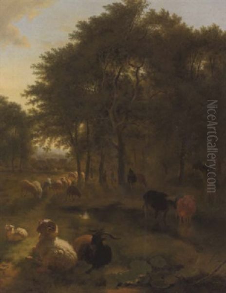 Troupeau Dans La Clairiere Oil Painting by Balthasar Paul Ommeganck