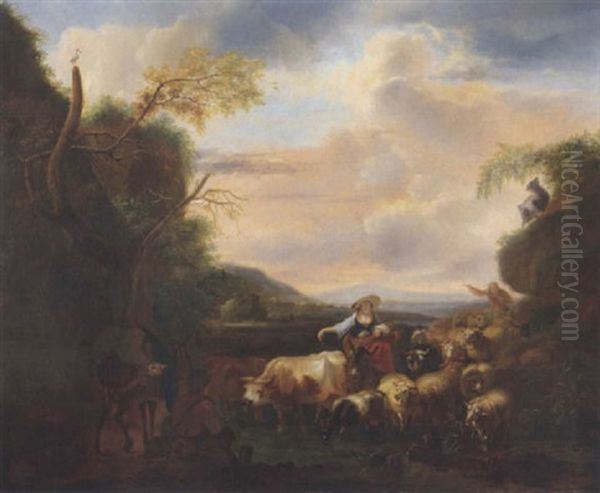 Hirtin Mit Herde Oil Painting by Balthasar Paul Ommeganck