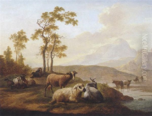 Berger Et Son Troupeau Se Reposant Pres D'un Abreuvoir Oil Painting by Balthasar Paul Ommeganck