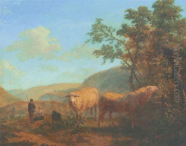 Gebirgslandschaft Mit Hirtenpaar, Ziege Und Zwei Schafen Oil Painting by Balthasar Paul Ommeganck