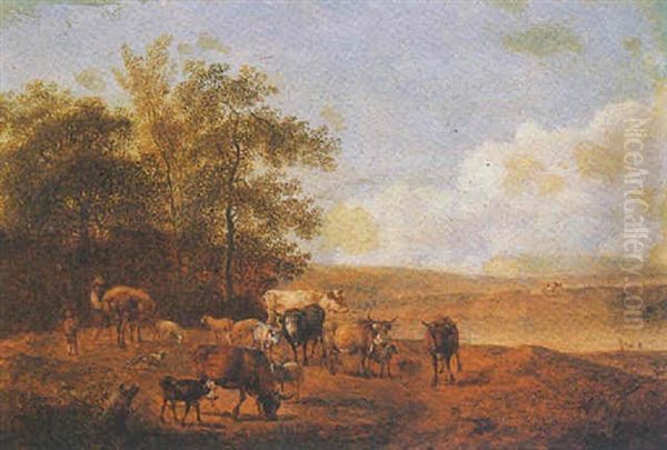 A Shepherd With His Herd On The Edge Of A Wood Oil Painting by Balthasar Paul Ommeganck