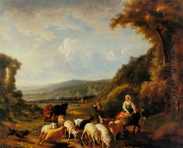 Shepherds Watering Their Flock Oil Painting by Balthasar Paul Ommeganck