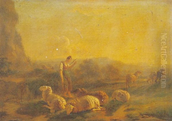 La Bergere Et Son Troupeau Dans La Campagne Hollandaise Oil Painting by Balthasar Paul Ommeganck