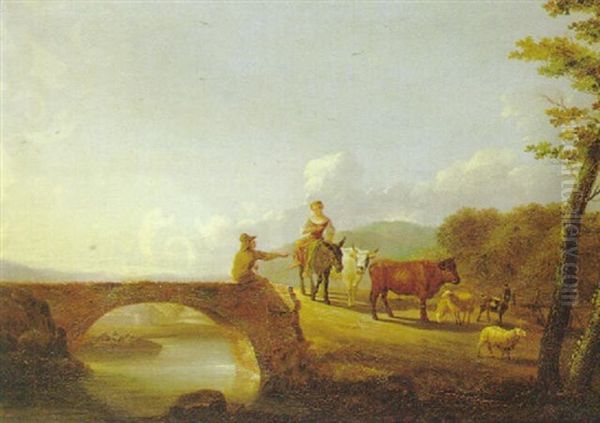 Fluslandschaft Mit Einer Steinernen Brucke Und Rastenden Hirten Oil Painting by Balthasar Paul Ommeganck