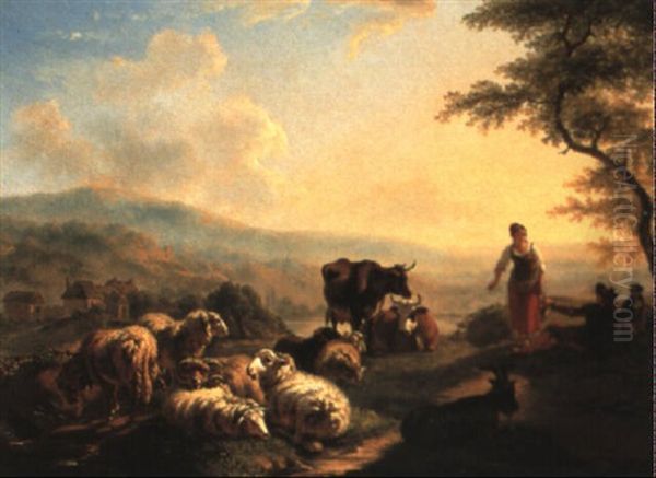 Berger Et Son Troupeau Oil Painting by Balthasar Paul Ommeganck