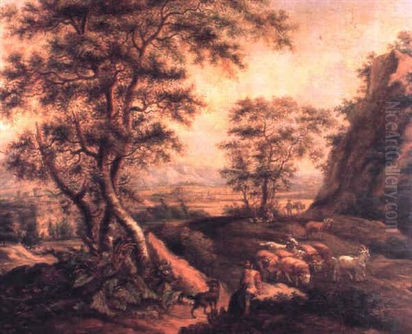 Veehoeders In Een Landschap Oil Painting by Balthasar Paul Ommeganck