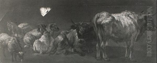 A Study Of Sheep And Cattle Oil Painting by Balthasar Paul Ommeganck