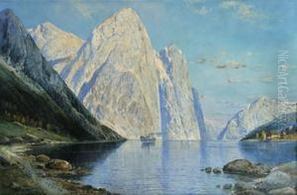 Fjord Oil Painting by Albert Blaetter