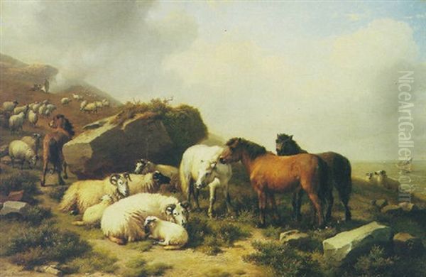 Horses And Sheep By The Coast Oil Painting by Balthasar Paul Ommeganck