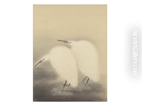 A Pair Of Egrets Oil Painting by Seiju Omoda