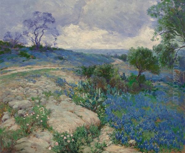 Texas Landscape With Bluebonnets Oil Painting by Julian Onderdonk