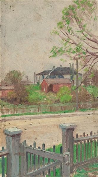 Picket Fence (view Of Chandler House From The Onderdonk House Front Porch, 128 French Place, San Antonio, Tx) Oil Painting by Julian Onderdonk