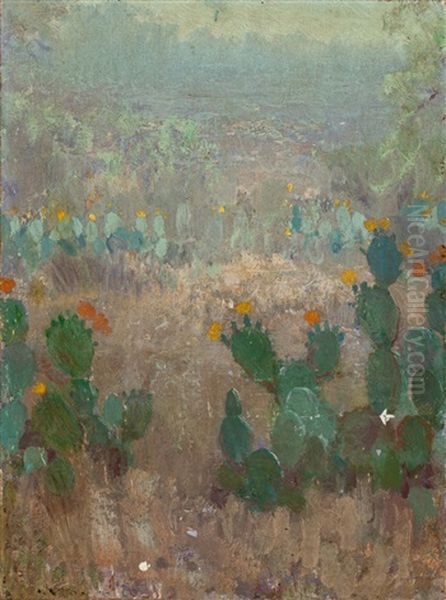 Texas Cactus In Bloom Oil Painting by Julian Onderdonk