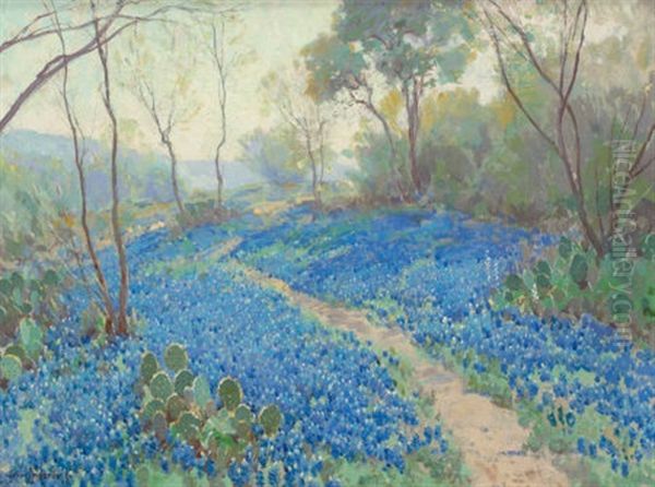 A Hillside Of Blue Bonnets- Early Morning, Near San Antonio Texas Oil Painting by Julian Onderdonk