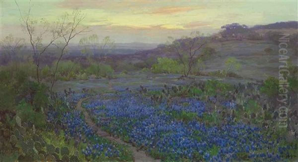 Blue Bonnets At Twilight Oil Painting by Julian Onderdonk