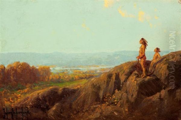 Landscape With Indian Scouts Oil Painting by Julian Onderdonk