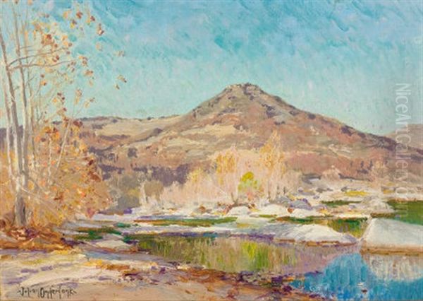 Flag Mountain - On The West Prong Of The Medina River (s.w. Texas) Oil Painting by Julian Onderdonk